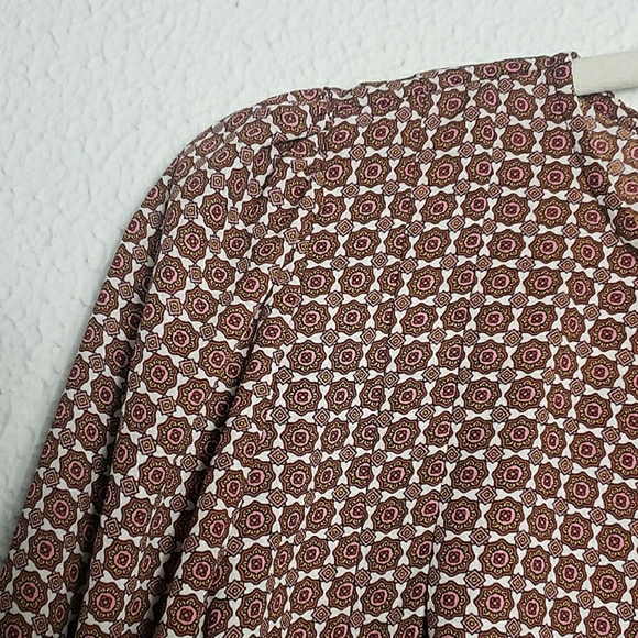 LOFT Foulard Pleated Sleeve Blouse Brown Medallion 60s 70s Hippy Retro Bohemian - Picture 4 of 12